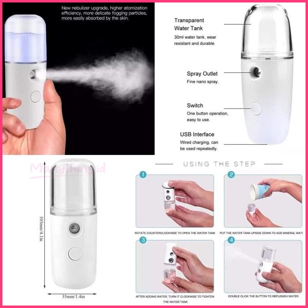 Nano Mist Spray Alat Semprotan Pelembab Wajah Kapasitas 30ml Water Uap Skin Detox Hydrating Moisturi