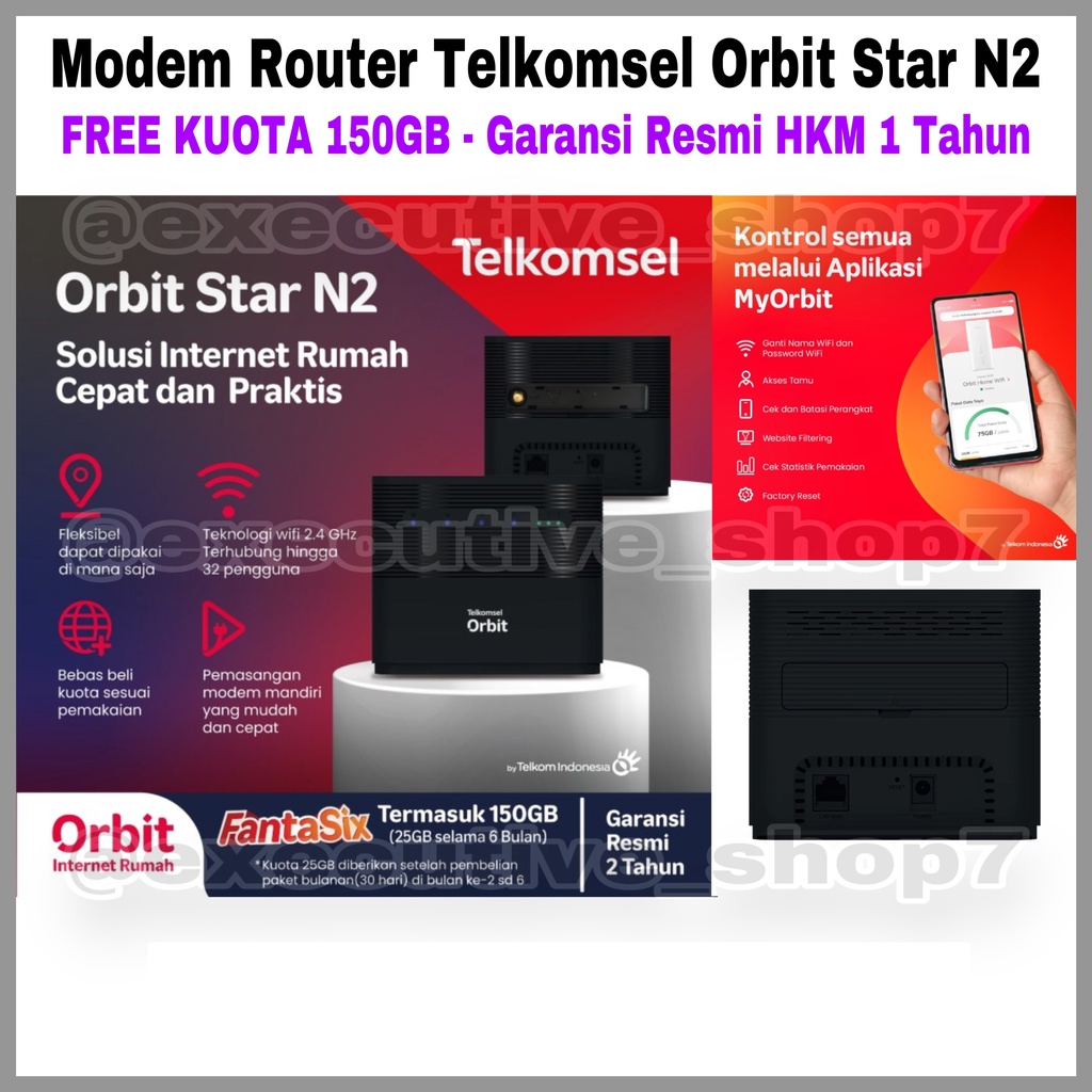 Modem Router Telkomsel Orbit Star N2 - FREE KUOTA 150GB - Garansi Resmi HKM 1 Tahun