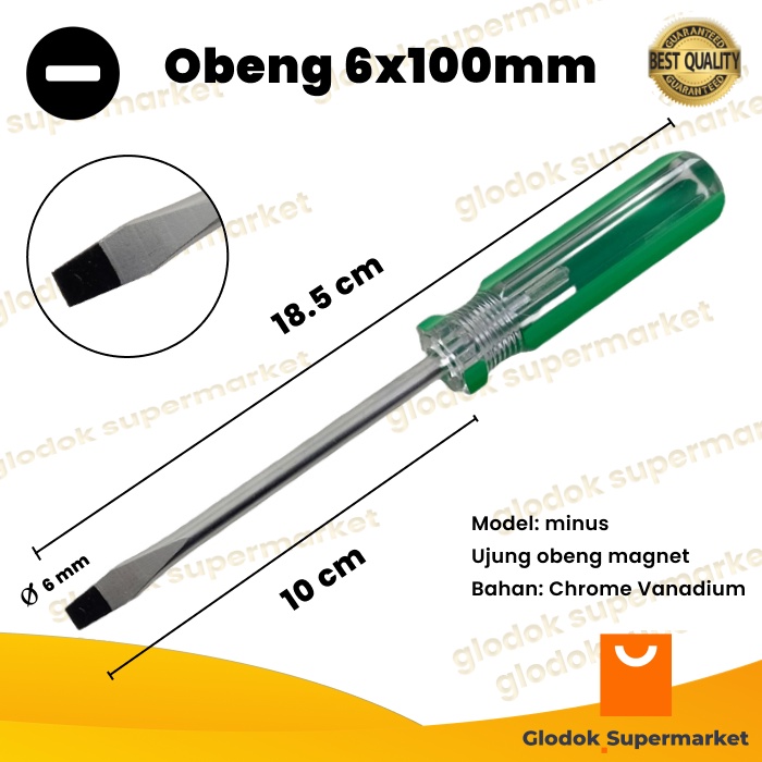 Obeng Minus 4 inch Diameter 6mm Panjang Besi 10cm Magnet