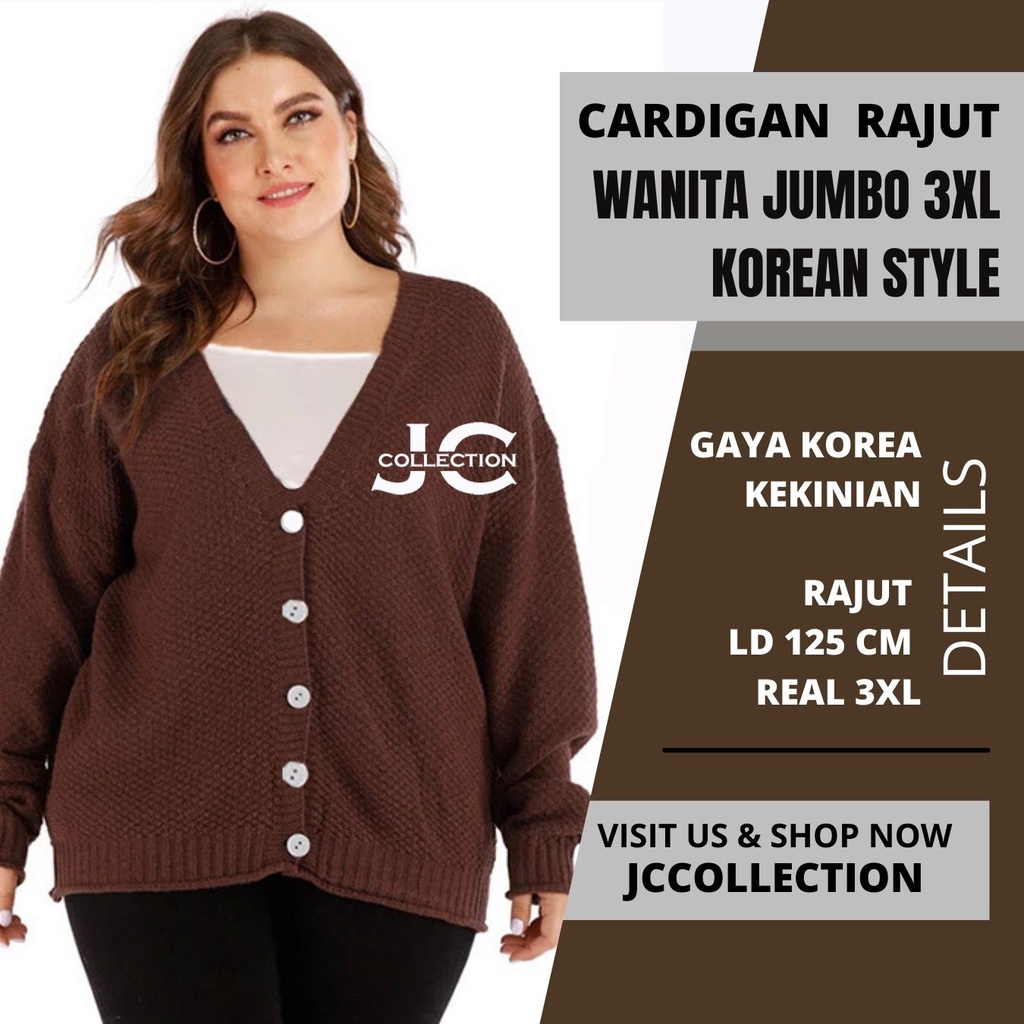 Cardigan Wanita Big Size Jumbo Rika / Cardigan Rajut V Neck Size Besar - JCCollections