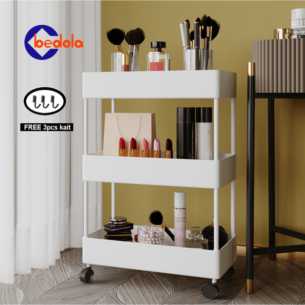 Bedola square rak dapur rak serbaguna rak troli rak kamar mandi 3 tingkat dengan roda
