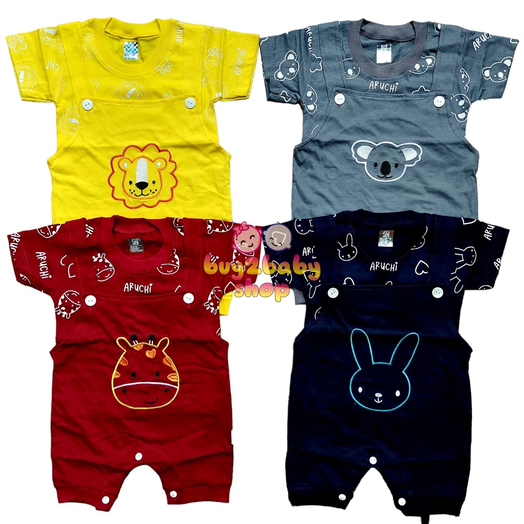 Flash Sale Baju bayi premium katun terbaik jumper pendek overall Baby Aruchi usia 0-3 Bulan