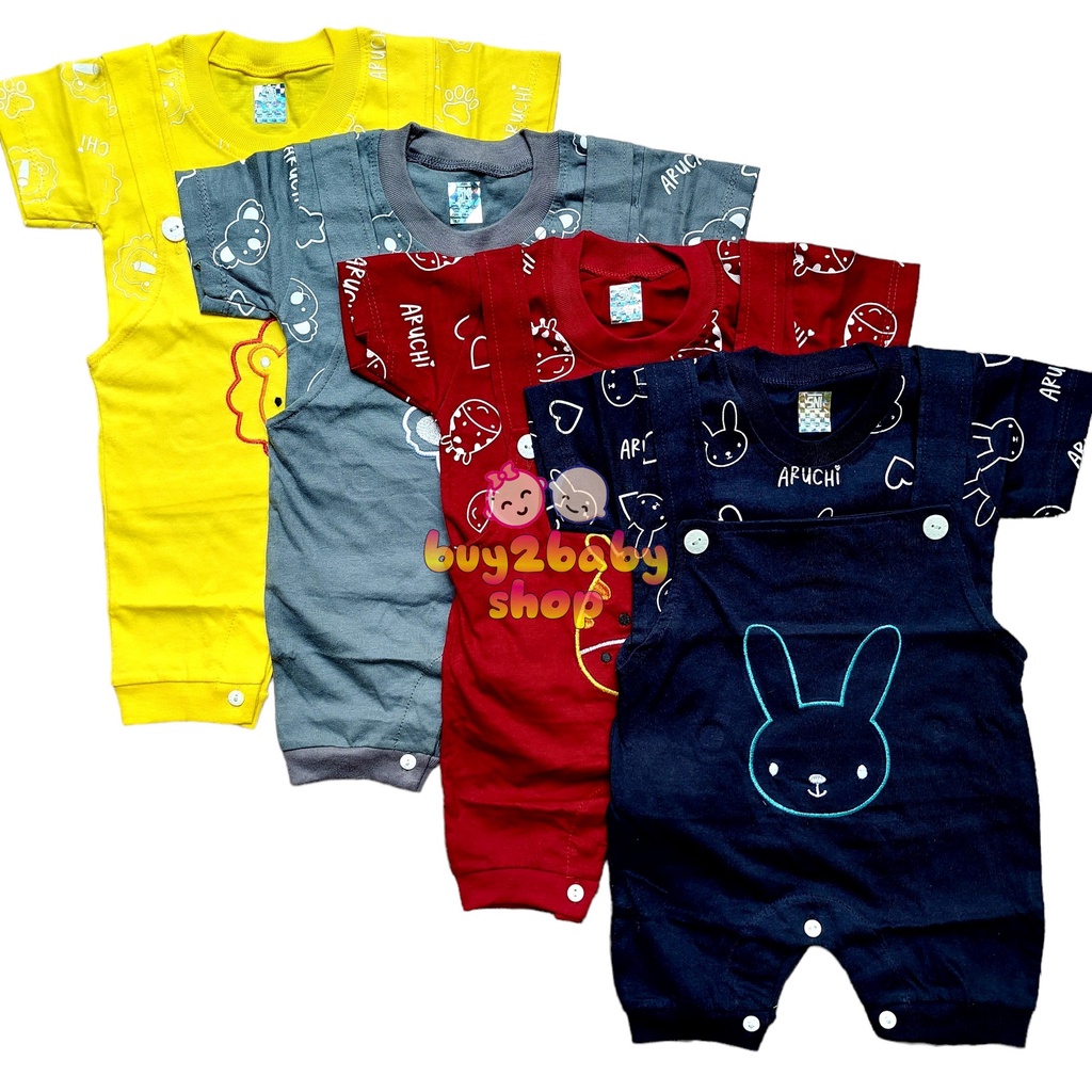 Flash Sale Baju bayi premium katun terbaik jumper pendek overall Baby Aruchi usia 0-3 Bulan