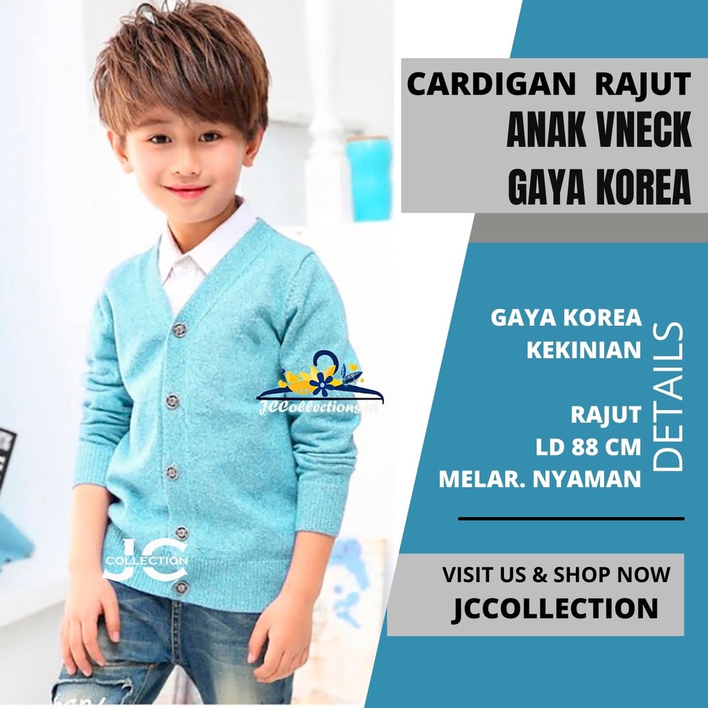 Kardigan Anak Cowok Leher V Wesley / V-Neck Boy Cardigan Teens Umur 7 - 13 Tahun - JCCollections