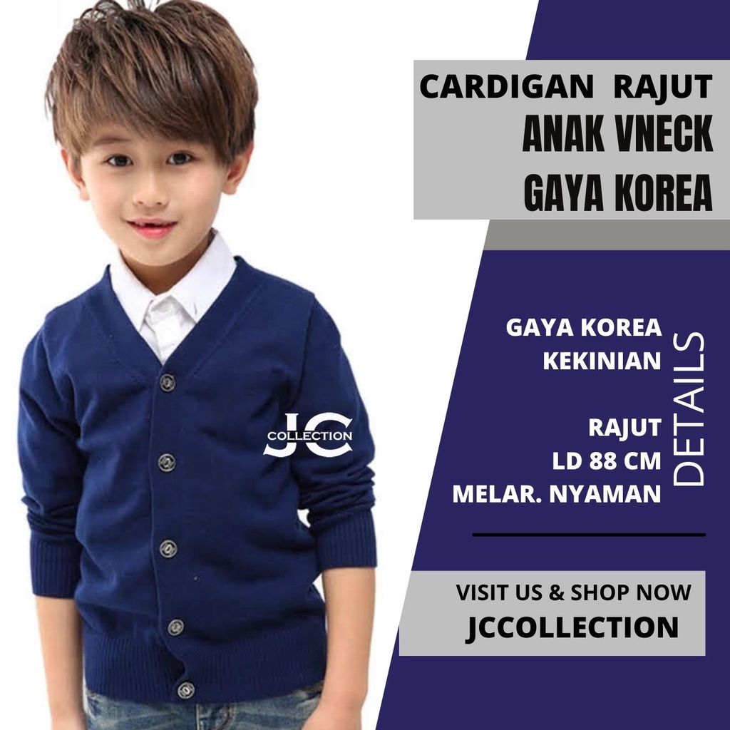 Kardigan Anak Cowok Leher V Wesley / V-Neck Boy Cardigan Teens Umur 7 - 13 Tahun - JCCollections