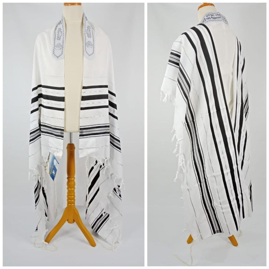 Selendang Doa BLACK-SILVER Acrylic Tallit Gadol 145x190cm by Israel (Kosher)
