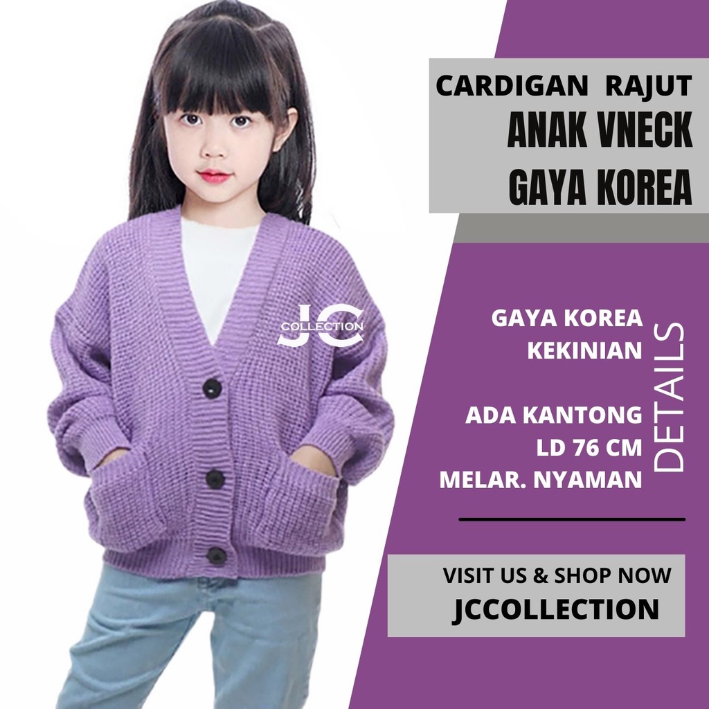 Cardigan Rajut Anak Perempuan Umur 2 Tahun - 9 Tahun Leher V Cherry / Kardigan Anak Remaja Kantong JCCollections