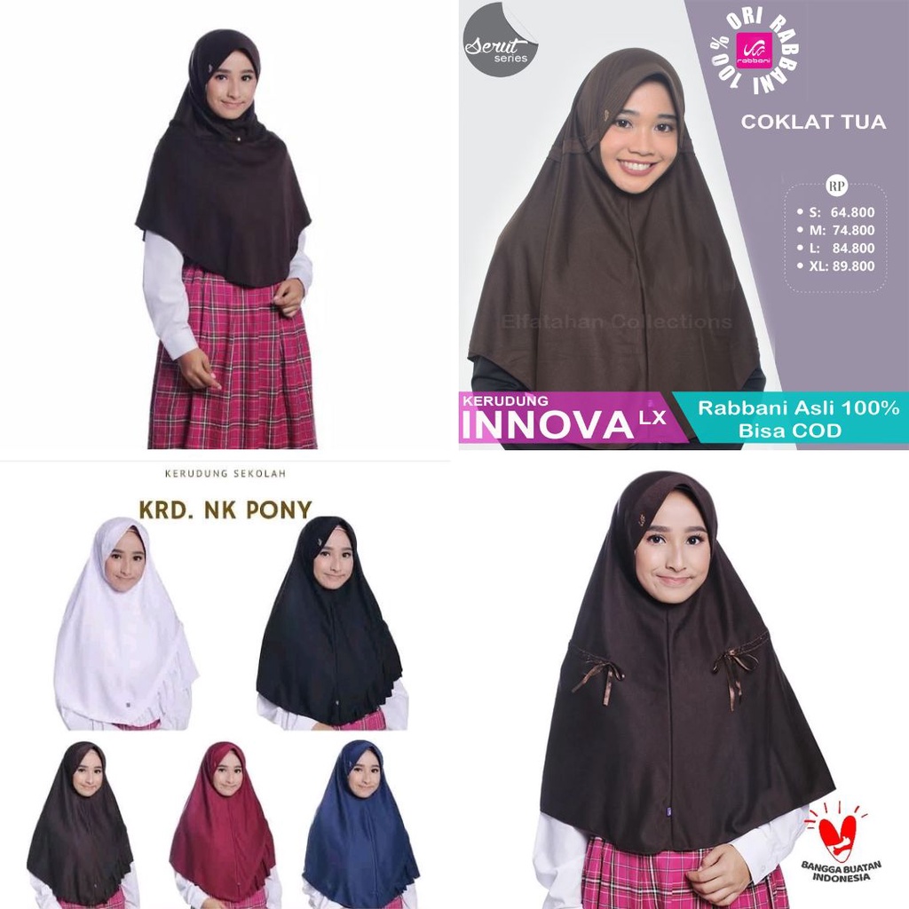 Kerudung Coklat Anak Sekolah Rabbani Original Cuci Gudang