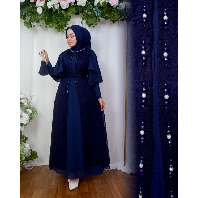 Gamis Emira Brokat Malika Non Gliter Kombinasi Payet Mutiara Modern / Gamis Pesta Mewah / Gamis Kondangan / Gamis Brokat / Gamis Outer Lepas Pasang / Gamis Mutiara / Gamis lamaran / Gamis Payet / Gamis Malika