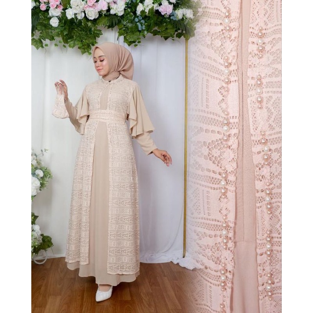 Gamis Emira Brokat Malika Non Gliter Kombinasi Payet Mutiara Modern / Gamis Pesta Mewah / Gamis Kondangan / Gamis Brokat / Gamis Outer Lepas Pasang / Gamis Mutiara / Gamis lamaran / Gamis Payet / Gamis Malika