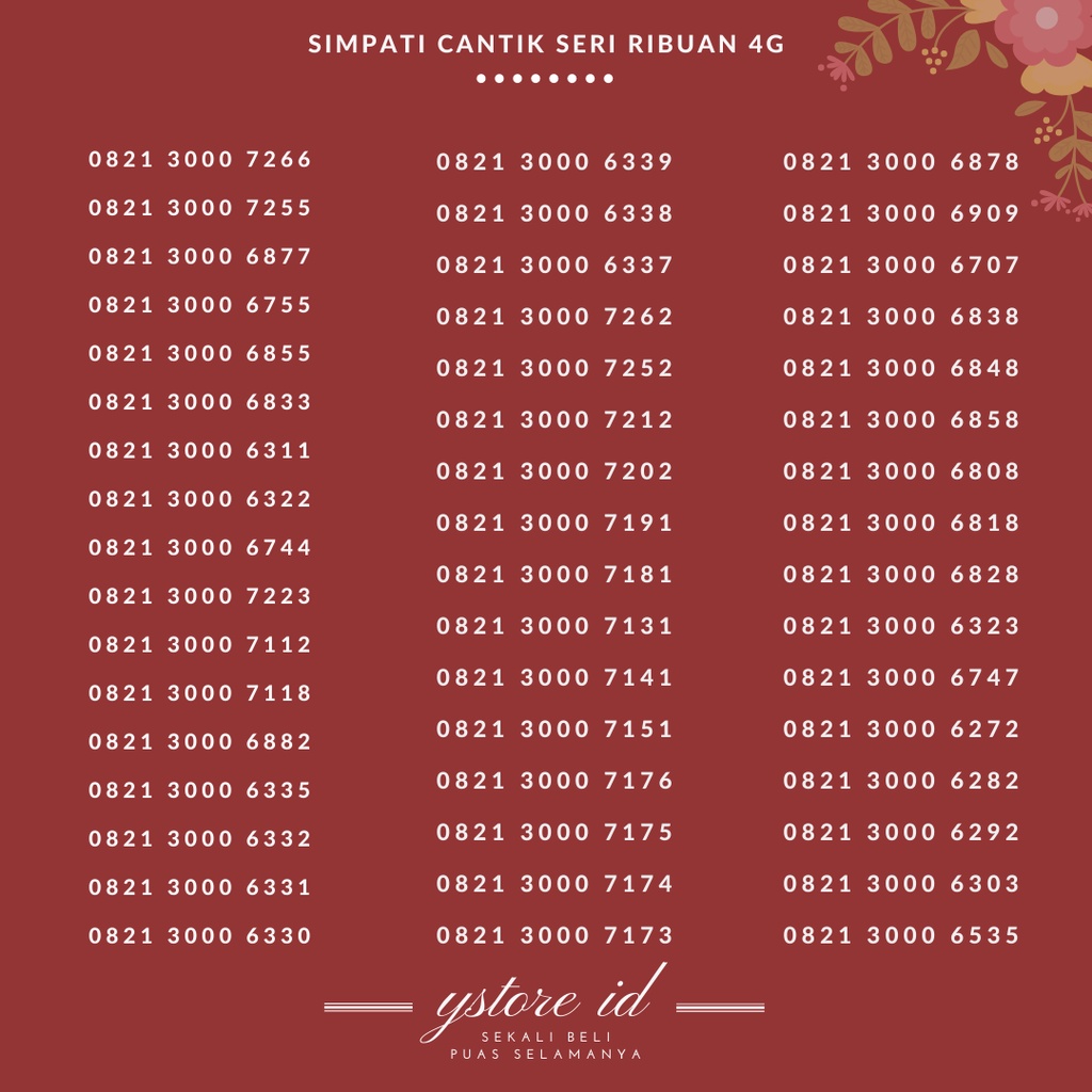 NOMOR CANTIK SIMPATI RIBUAN EKOR ABA RAPIH KARTU PERDANA TELKOMSEL 4G SERI 1000 2000 3000 5000 8000 