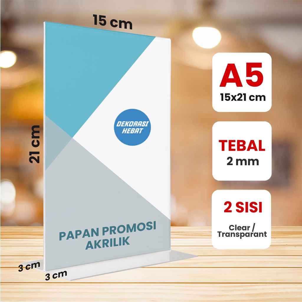 

PAPAN PROMOSI AKRILIK/ TEMPAT BROSUR / TENT CARD AKRILIK DISPLAY 2 SISI A5 TEBAL 2 mm