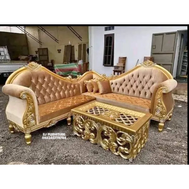 Kursi Tamu Sofa Sudut Mewah Ukir Jati Sofa Sudut Elegant Kursi Santai Ukir Jati