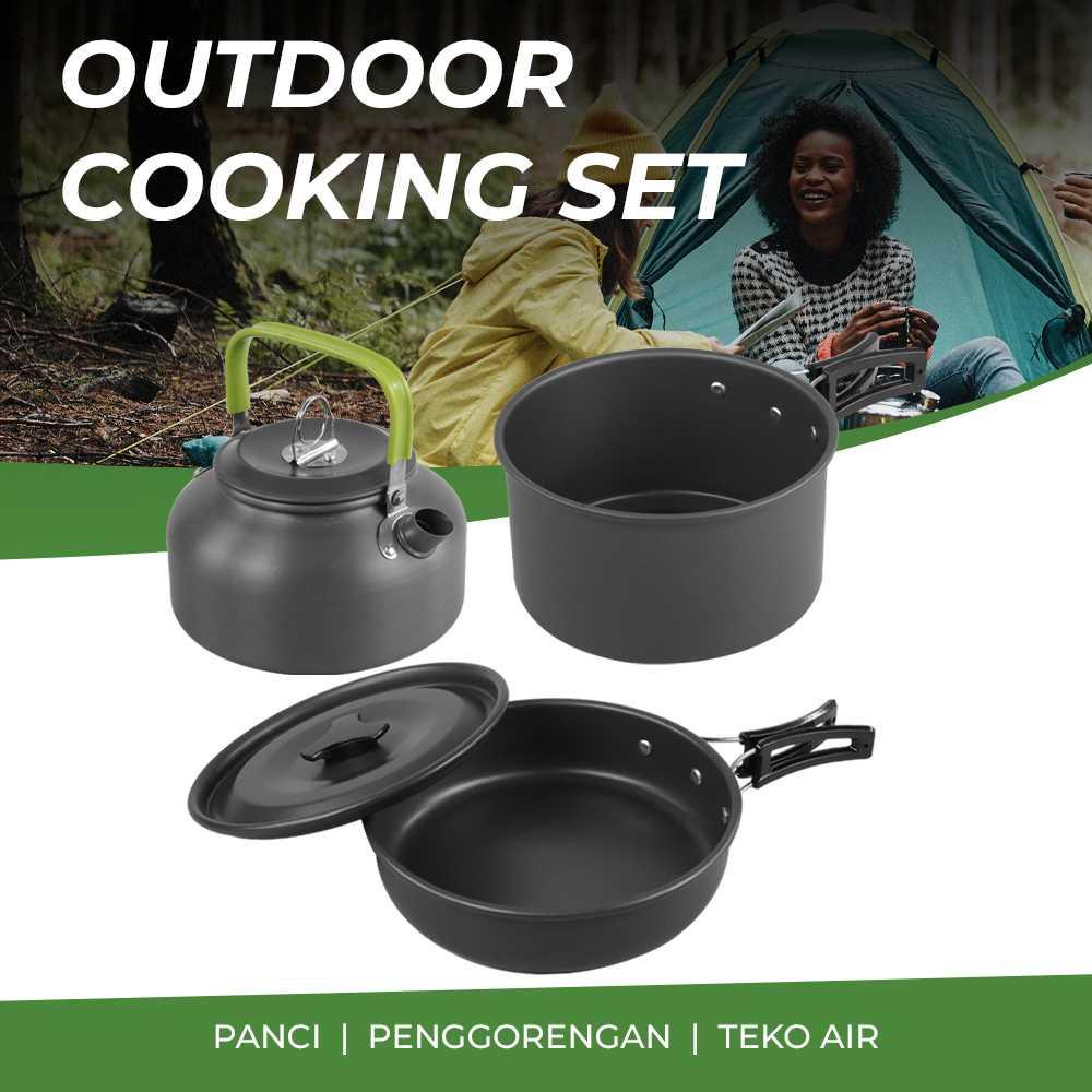 Panci Masak Cooking Set Camping Outdoor 3 PCS - DS-308 - Gray