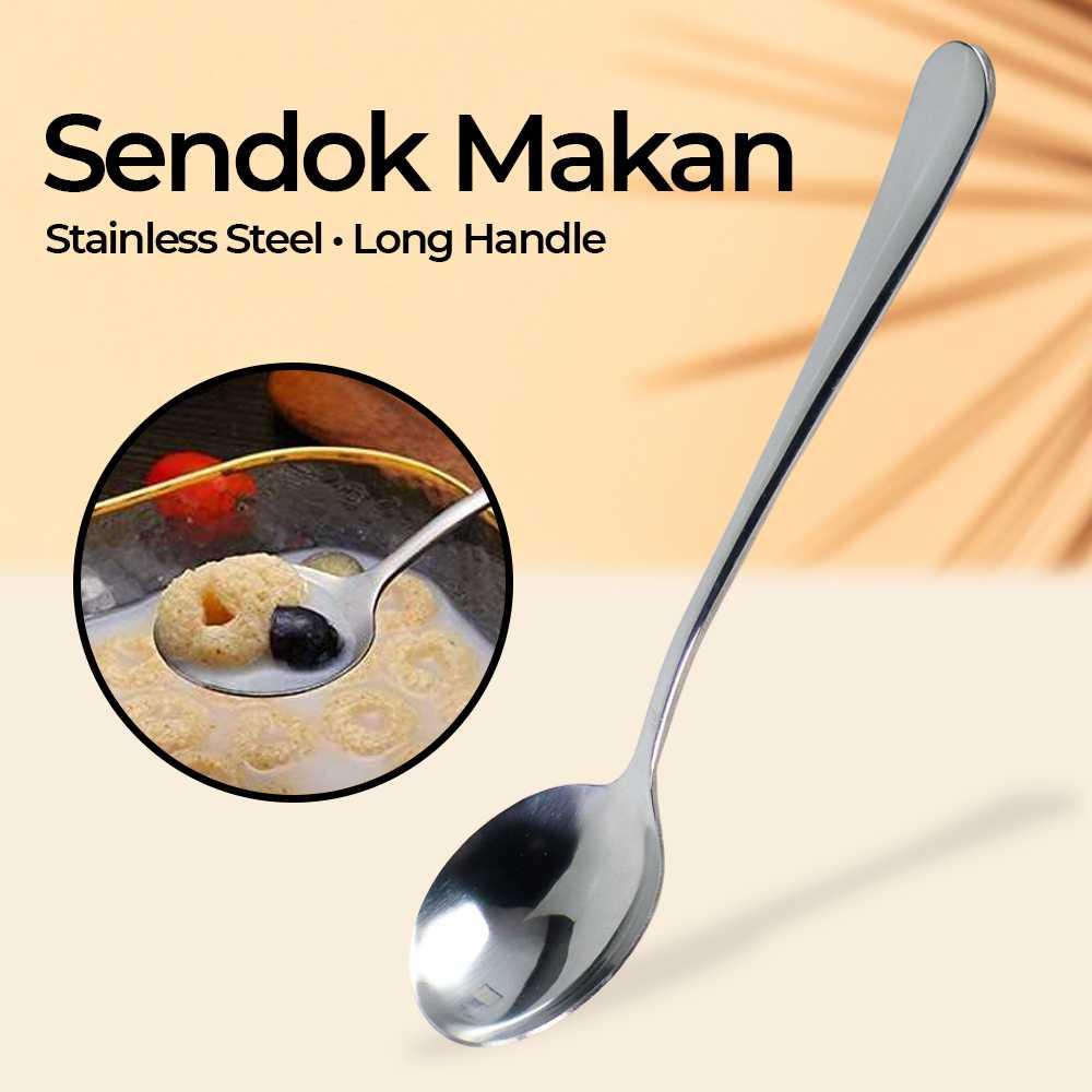 Sendok Makan Soup Spoon Round Stainless Steel Long Handle 19 x4.8 cm - 401SM - Silver