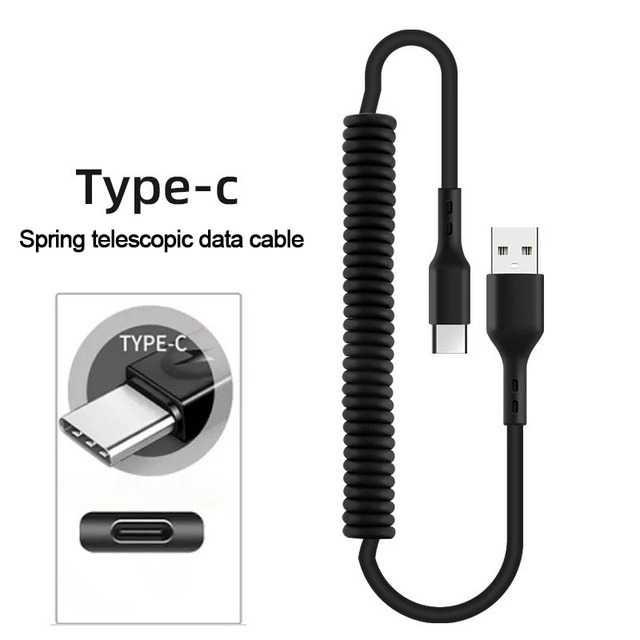 Kabel Charger USB Type C Spring Telescopic Fast Charging 1.5 m - PUC1 - Black