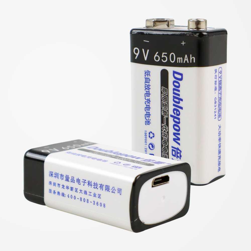 Doublepow Baterai 9V USB Rechargeable Battery Lithium 650 mAh 1PCS - DP-9V6 - Black/Blue