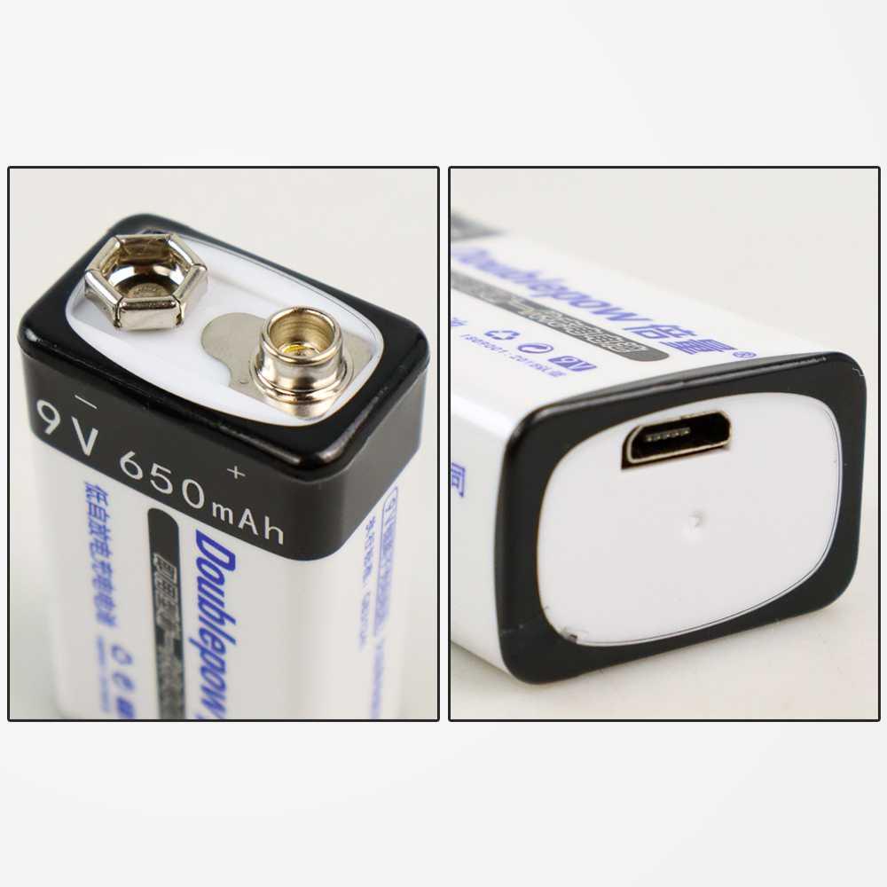 Doublepow Baterai 9V USB Rechargeable Battery Lithium 650 mAh 1PCS - DP-9V6 - Black/Blue