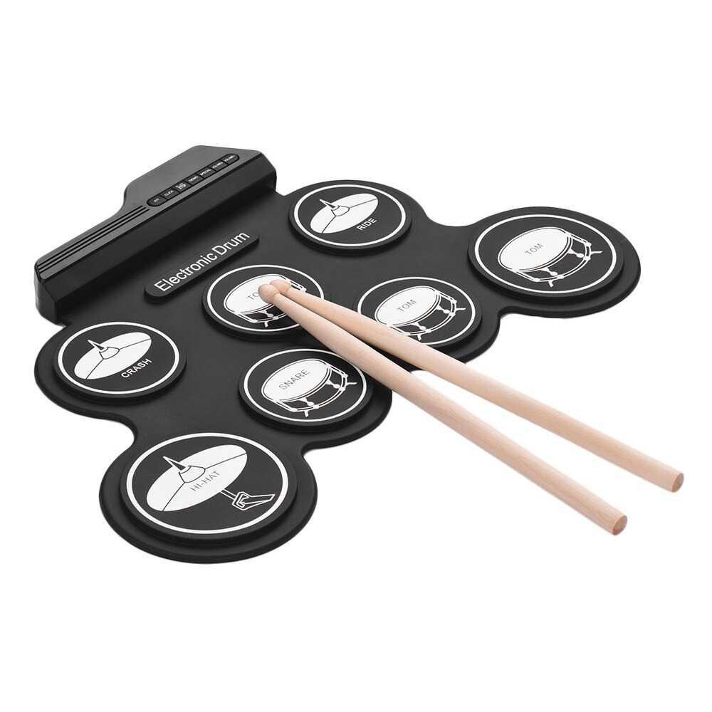 Electronic Digital Drum Kit 7 Pads Folding USB Power - G3002 - Black