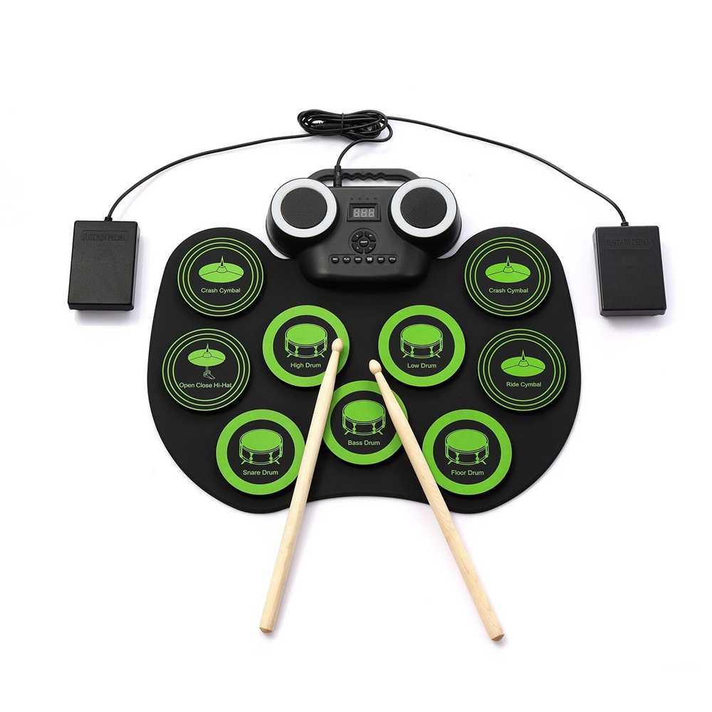 Electronic Digital Drum Kit 9 Pads Folding 1200 mAh - G6009 - Green