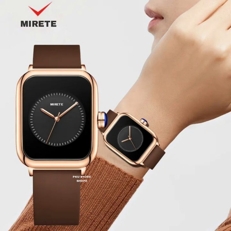 MIRETE Jam Tangan Wanita Original Anti Air Persegi Panjang Strap Rubber / Jam Tangan Kasual Wanita Analog Import Berkualitas Murah Mewah Elegan Sporty Realpict Dijamin Sesuai Foto