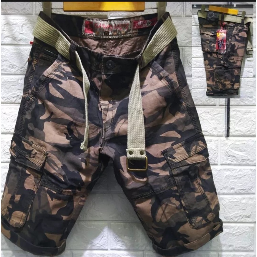 Celana Cargo Loreng Pendek Pria Free Ikat Pinggang Clana Kargo Tactical Polos Laki Laki Dewasa
