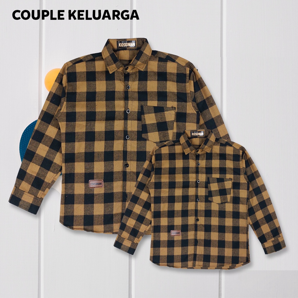 Baju Kemeja couple keluarga Ibu Ayah Anak Kemeja Kotak Flanel Hem Set Cewek Cowok Lengan Panjang