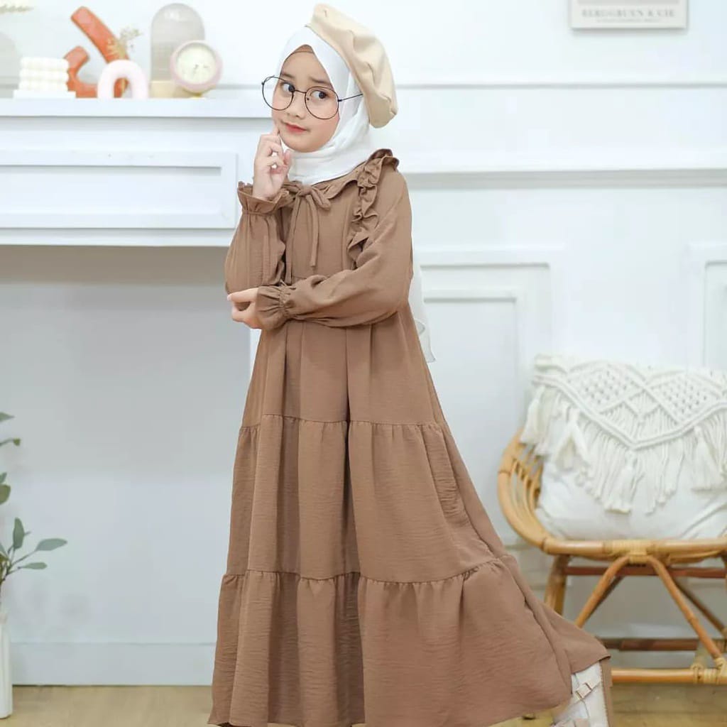 Shafa Dress Anak Usia 5,6,7,8,9,10,11,12,13 Tahun Ukuran M-L-XL Baju Lebaran Anak Cewek Pakaian Muslim Anak Perempuan Gamis Kids Cringkel Fashion Kids Women 2023