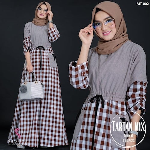 GAMIS SYARI MOTIF TARTAN MIX MAXI DRESS BAJU GAMIS WANITA