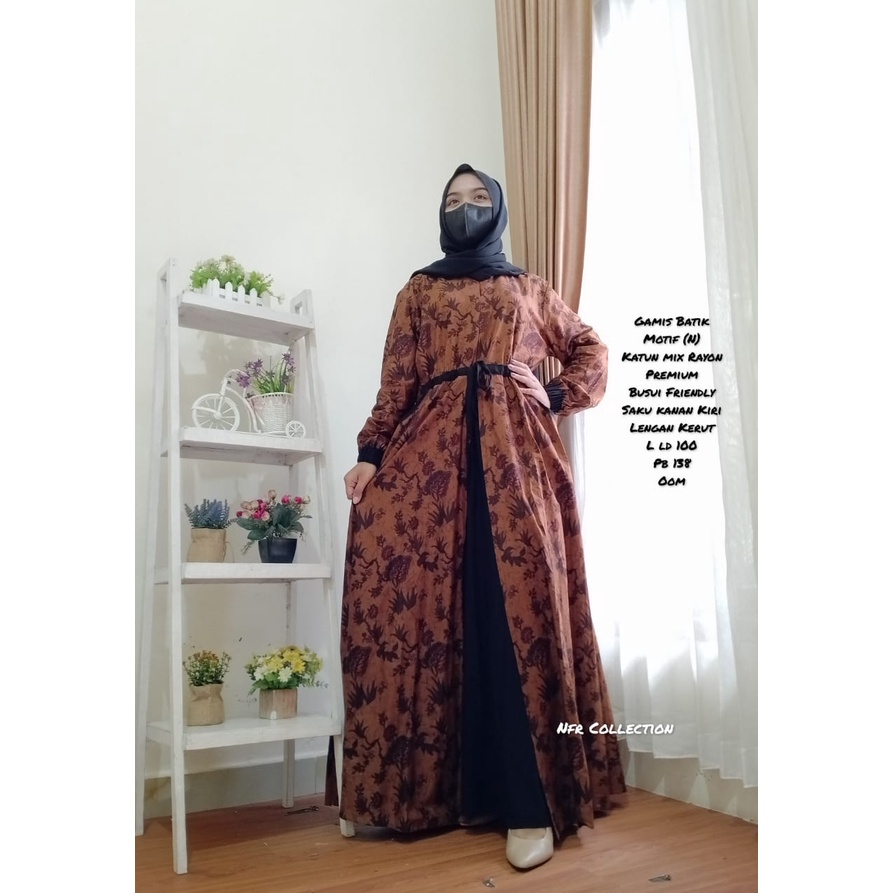gamis katun batik lidya kombinasi rayon premium polos L ld 100 busui
