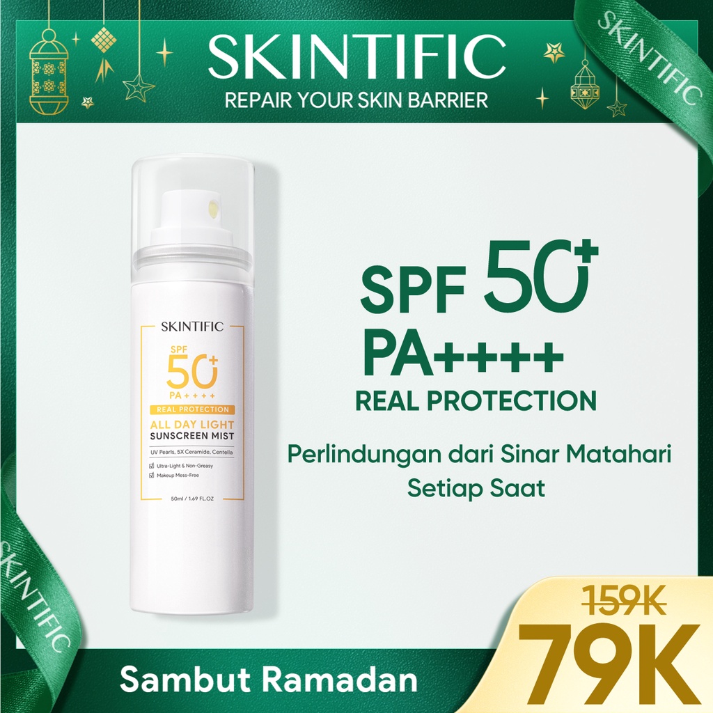 SKINTIFIC All Day Light Sunscreen Mist SPF50 PA++++ Sunscreen Spray Anti UV Wajah/Body Spray 50ml