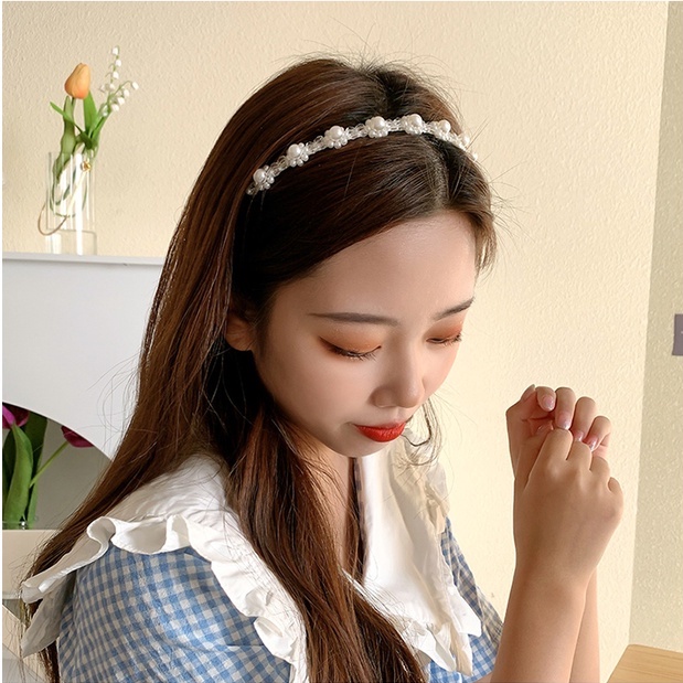 Bando Mutiara Aksesoris Rambut Temperamen Wanita Elegan