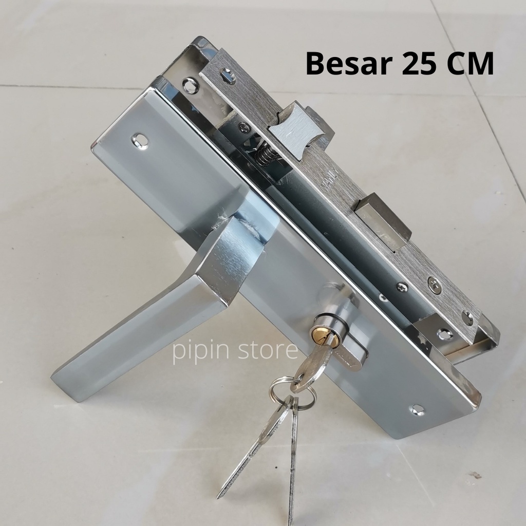 Satu Set Kunci Handle Pintu Rumah Besar 25 cm 20 cm / Gagang Pintu Kamar Tidur / Body Engkol Kunci Konci Pintu Stainless Steel Anti Karat Murah