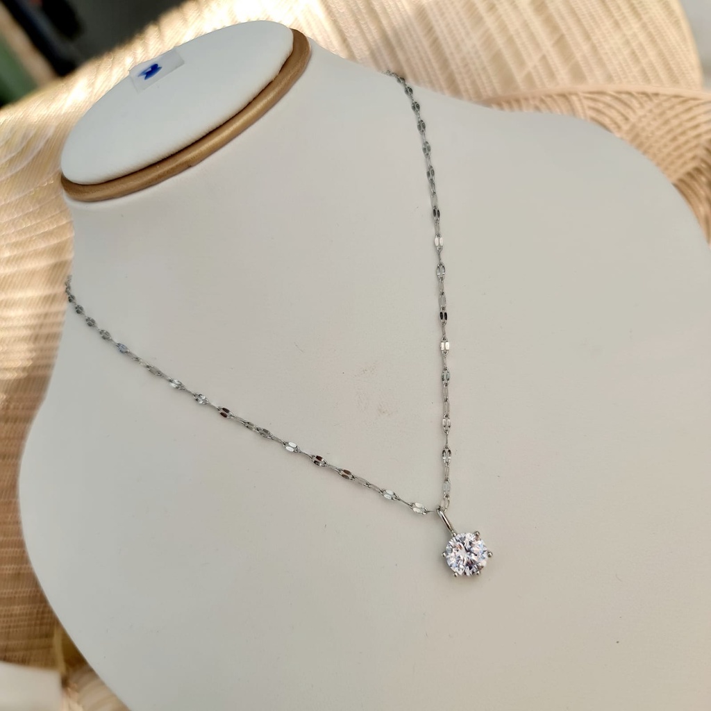 Kalung wanita titanium model single diamond pecah kopi