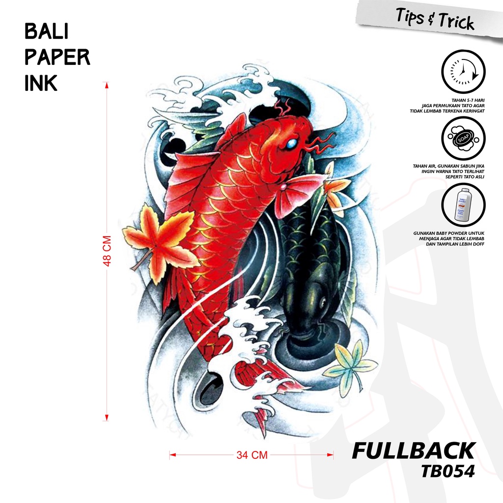 Bali Paper Ink TB054 Koi Tatto Temporary Basic Tato Temporer Full Punggung - Tato Punggung