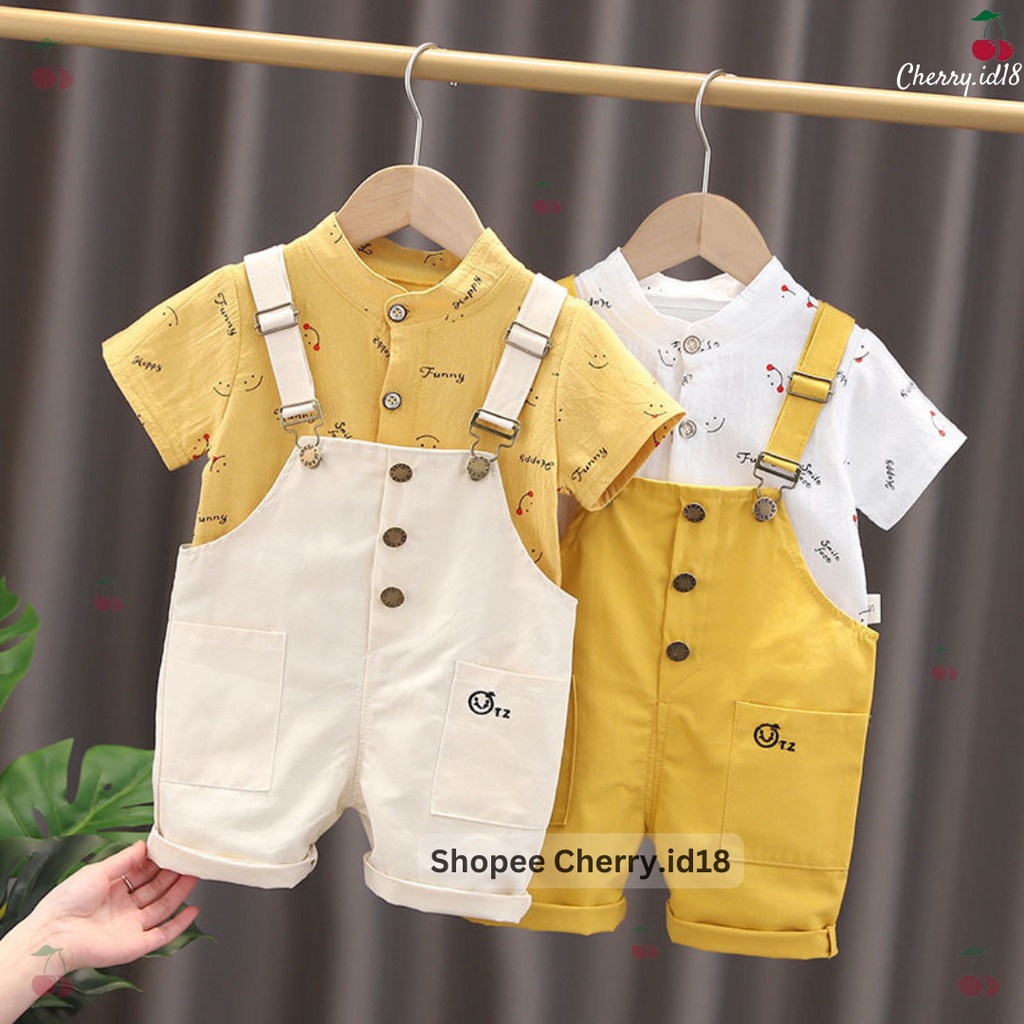 (6bln - 3thn) COD Overall Anak Happy Smile / Baju Kodok Anak Import Smile / Overall Anak Import / Jumpsuit Anak Import Motif Happy Smile - JL04