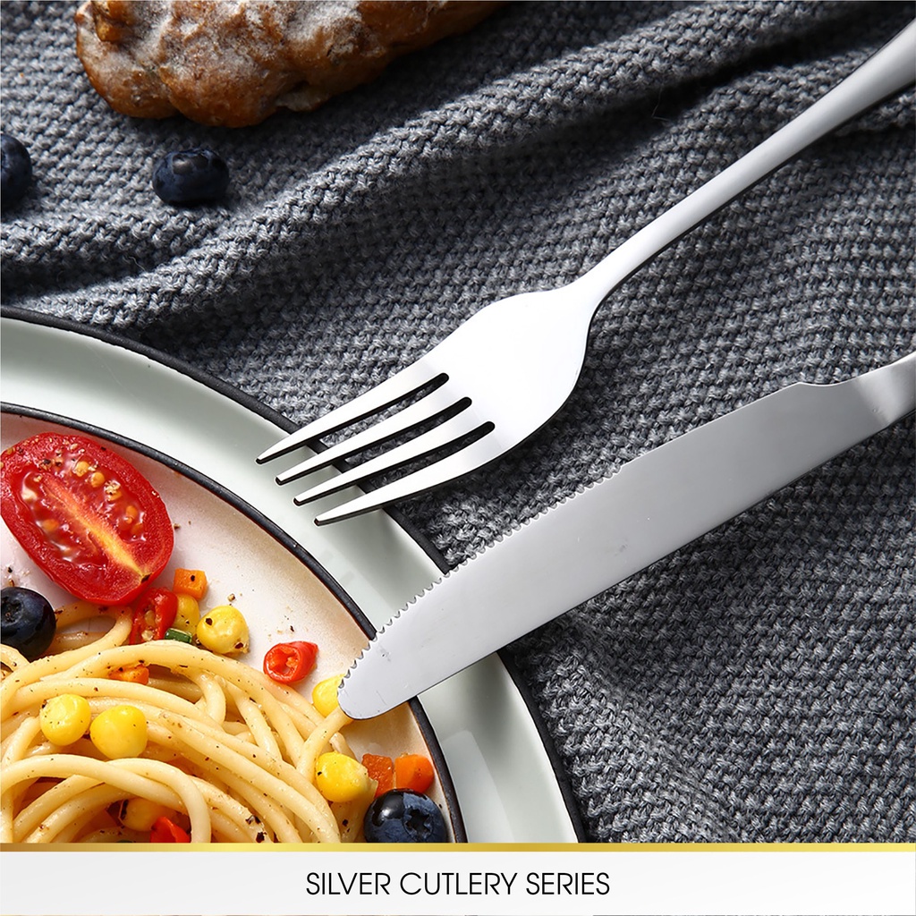 CROWN Sendok Pisau Garpu Kecil Teh Alat Makan Sujeo Korea Spoon Fork Knife Tebal Silver Stainless Tebal Korea Premium Food Grade