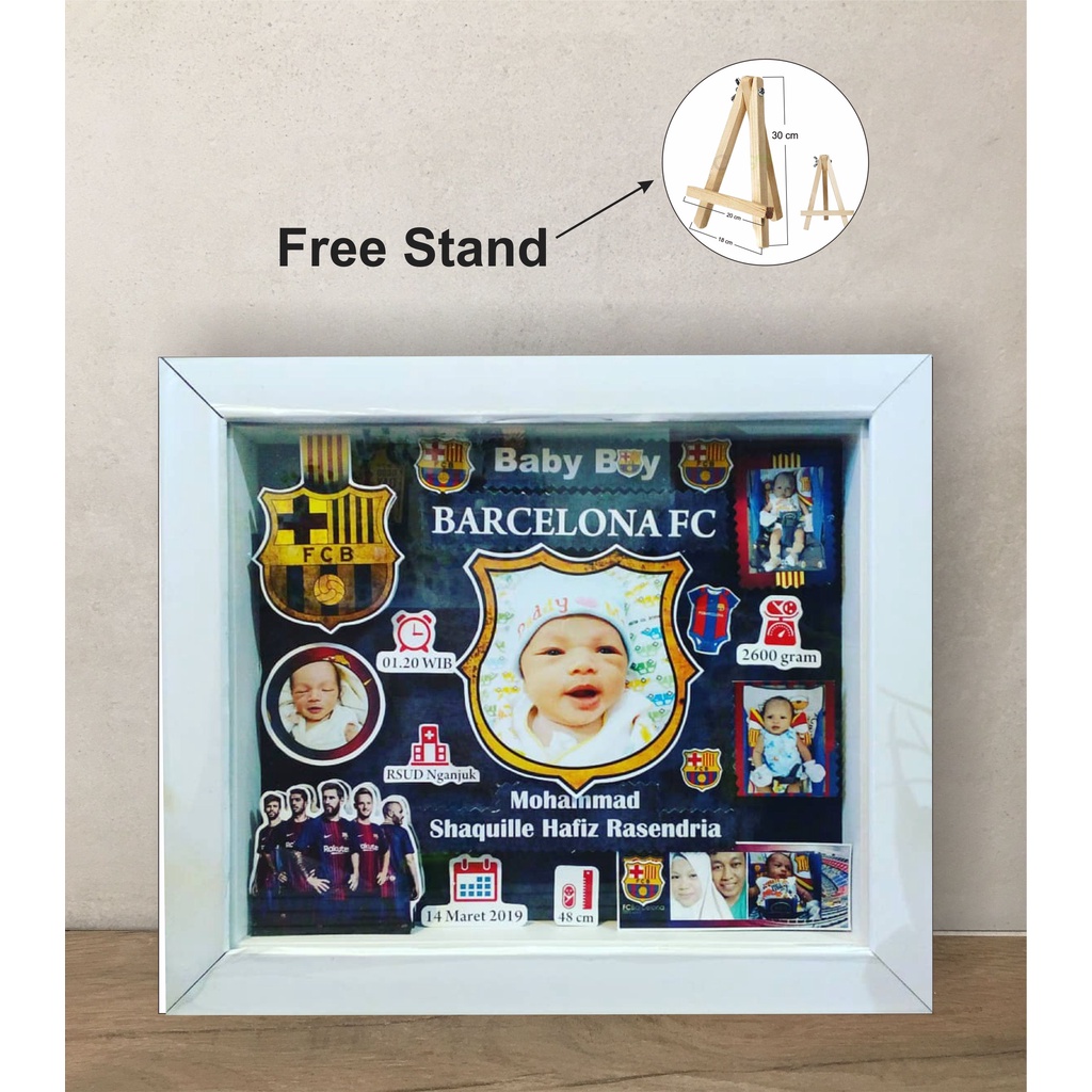 Kado Unik Pigura Biodata Bayi 3D Frame Pop Up ( Barcelona Theme )