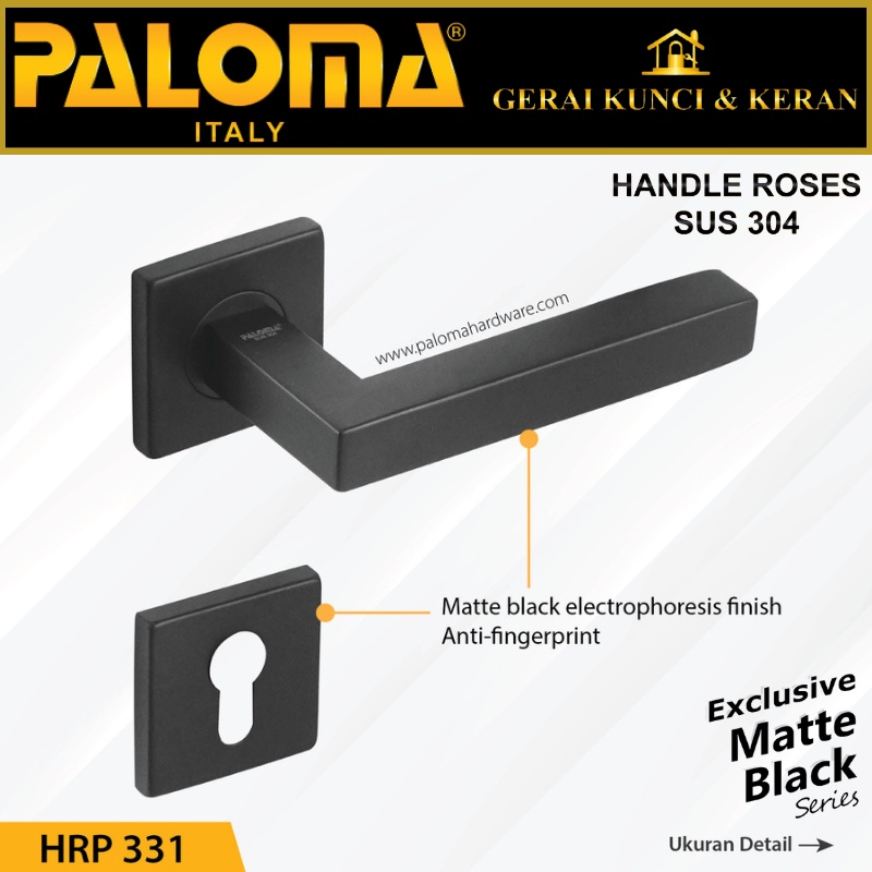 PALOMA HRP 331 HANDLE PINTU ROSES CALVO STAINLESS HITAM MATTE BLACK