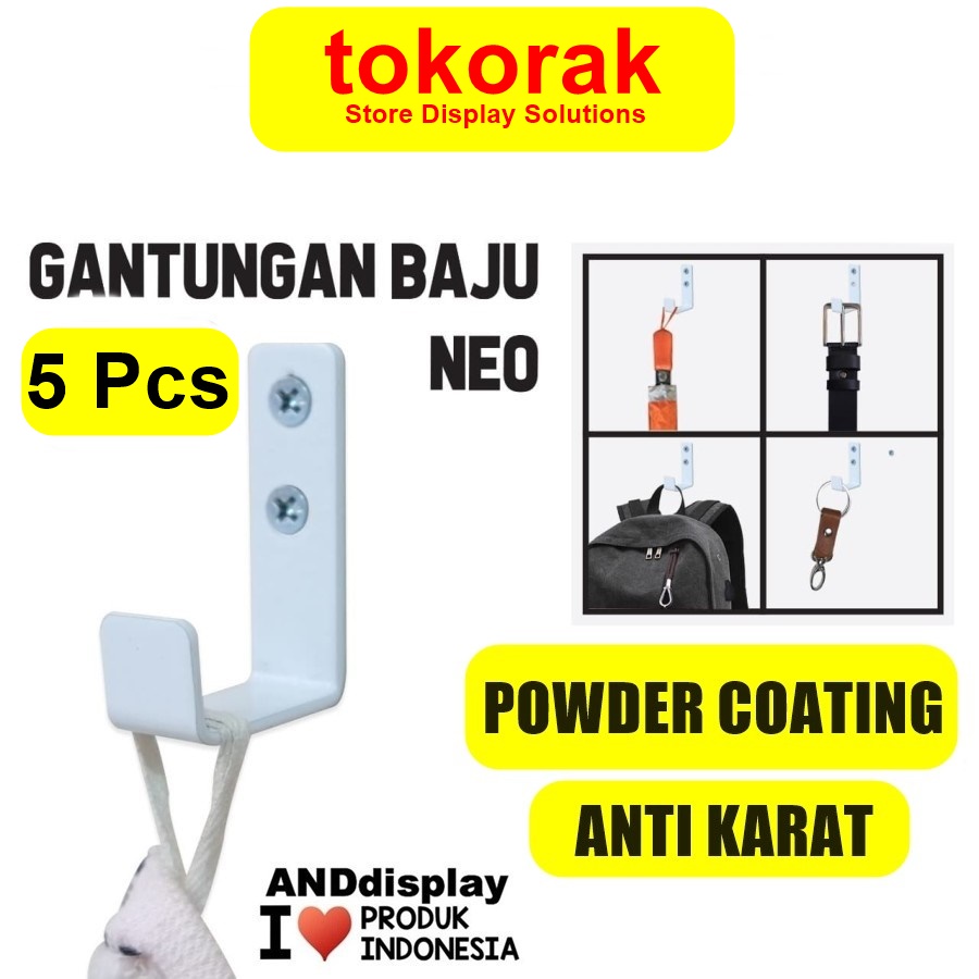 HOOK BAJU NEO SINGLE 5 PCS PUTIH GANTUNGAN SERBAGUNA KAPSTOK DINDING ANDDISPLAY