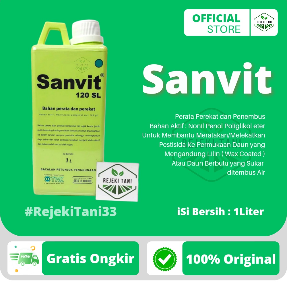 Perekat Sanvit 120 SL 1 Liter Perata dan Pembasah Untuk Membantu Meratakan/Melekatkan Pestisida Kepe