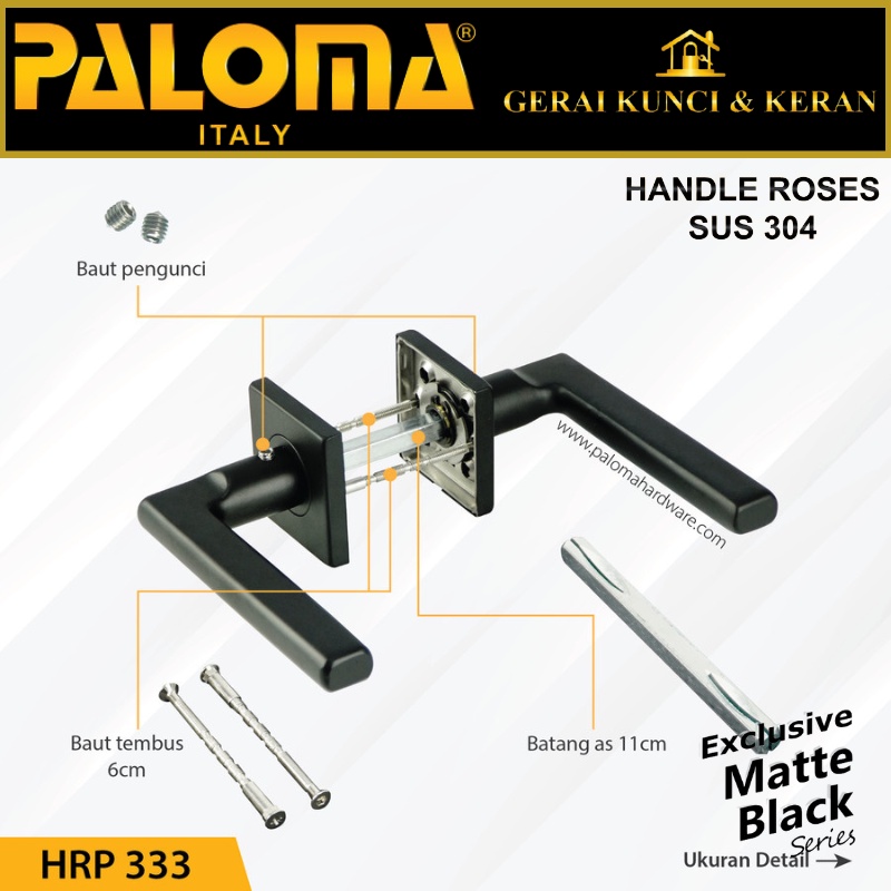 PALOMA HRP 333 HANDLE GAGANG PINTU RUBEN SQ KOTAK SUS 304 BLACK HITAM