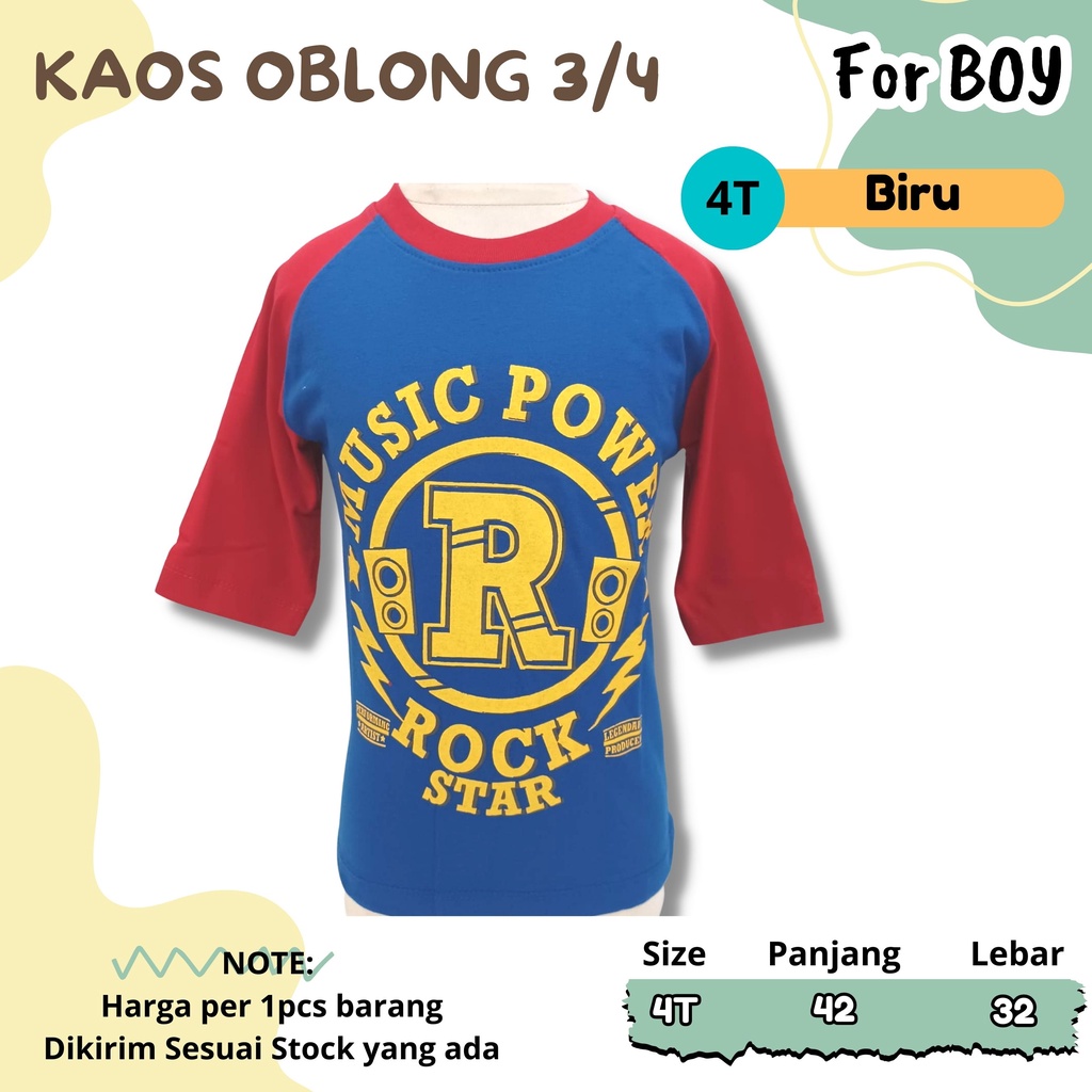 KAOS Oblong Lengan 3/4 Cowok usia 2 - 8 Tahun Atasan kaos lengan raglan anak laki laki tsirt boy