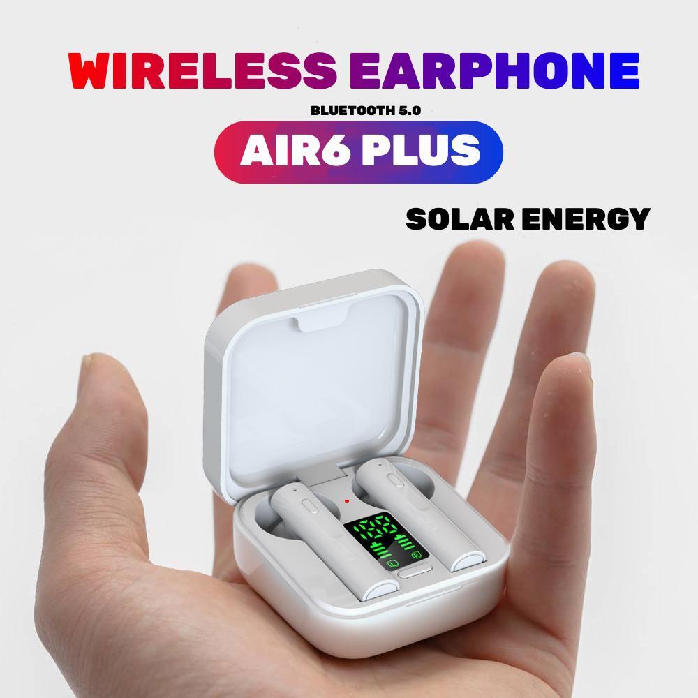 Solar TWS Earphone Bluetooth Wireless Earbuds Bluetooth  Headphones Bluetooth 5.0 Earphones Wireless HIFI Headset - AIR 6 PLUS