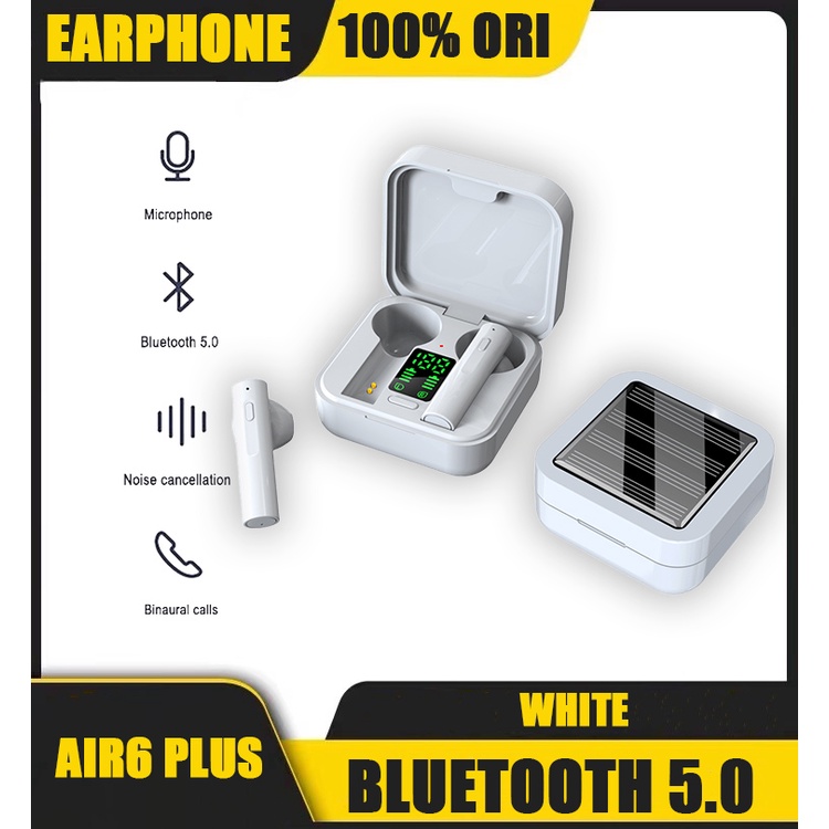 TWS Solar Earphone Bluetooth Wireless Earbuds Bluetooth  Headphones Bluetooth 5.0 Earphones Wireless HIFI Headset - AIR 6 PLUS