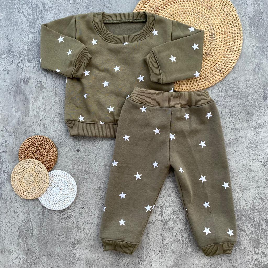 Setelan Baju Bayi Setelan Sweater Celana Jogger Bahan Fleece Motif Bintang Usia 3-12 Bulan Almeera Baby and Kids