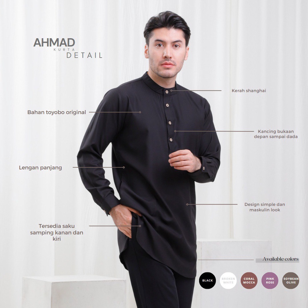 Riskirich Ahmad Kurta Baju Muslim Koko Dewasa Lengan Panjang Stylish