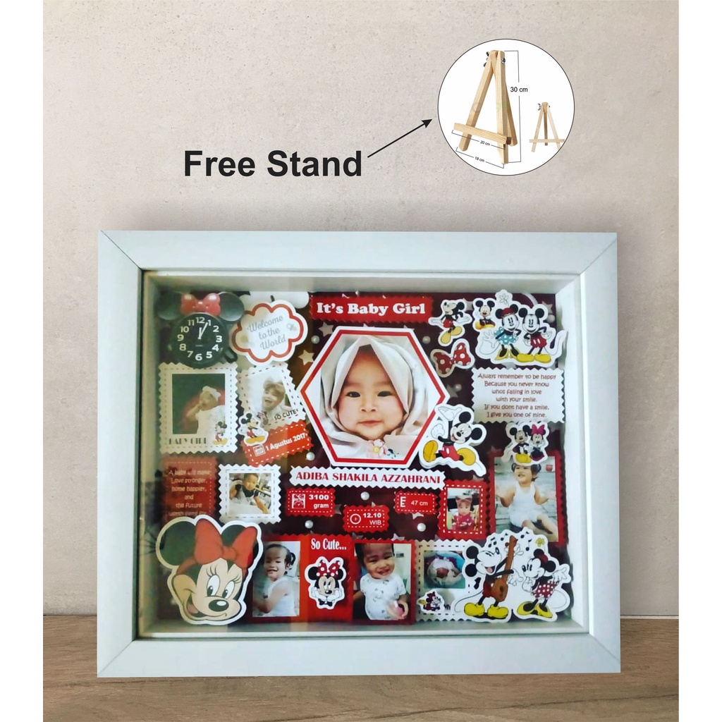 Kado Unik Pigura Biodata Bayi 3D Frame Pop Up  ( MICKEY MOUSE )