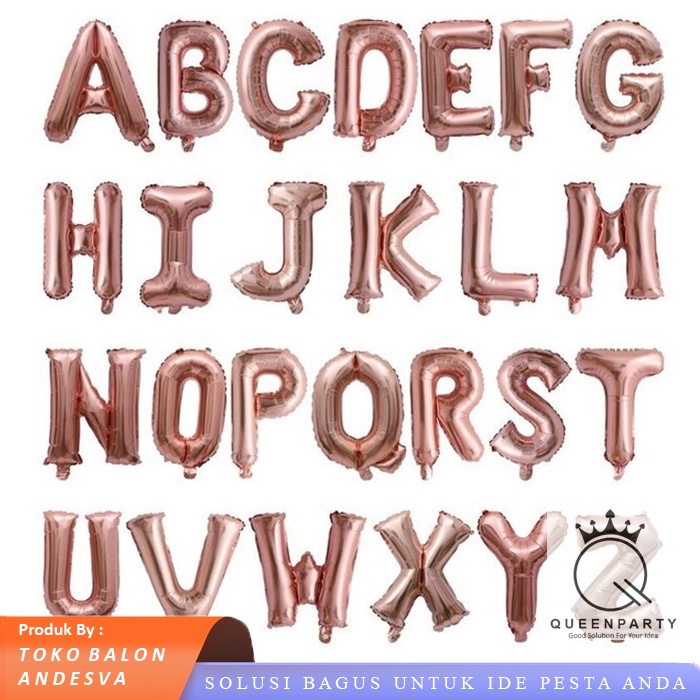balon foil huruf abjad a-z Rose Gold / balon foil huruf dan angka Rose gold / balon ultah foil abjad