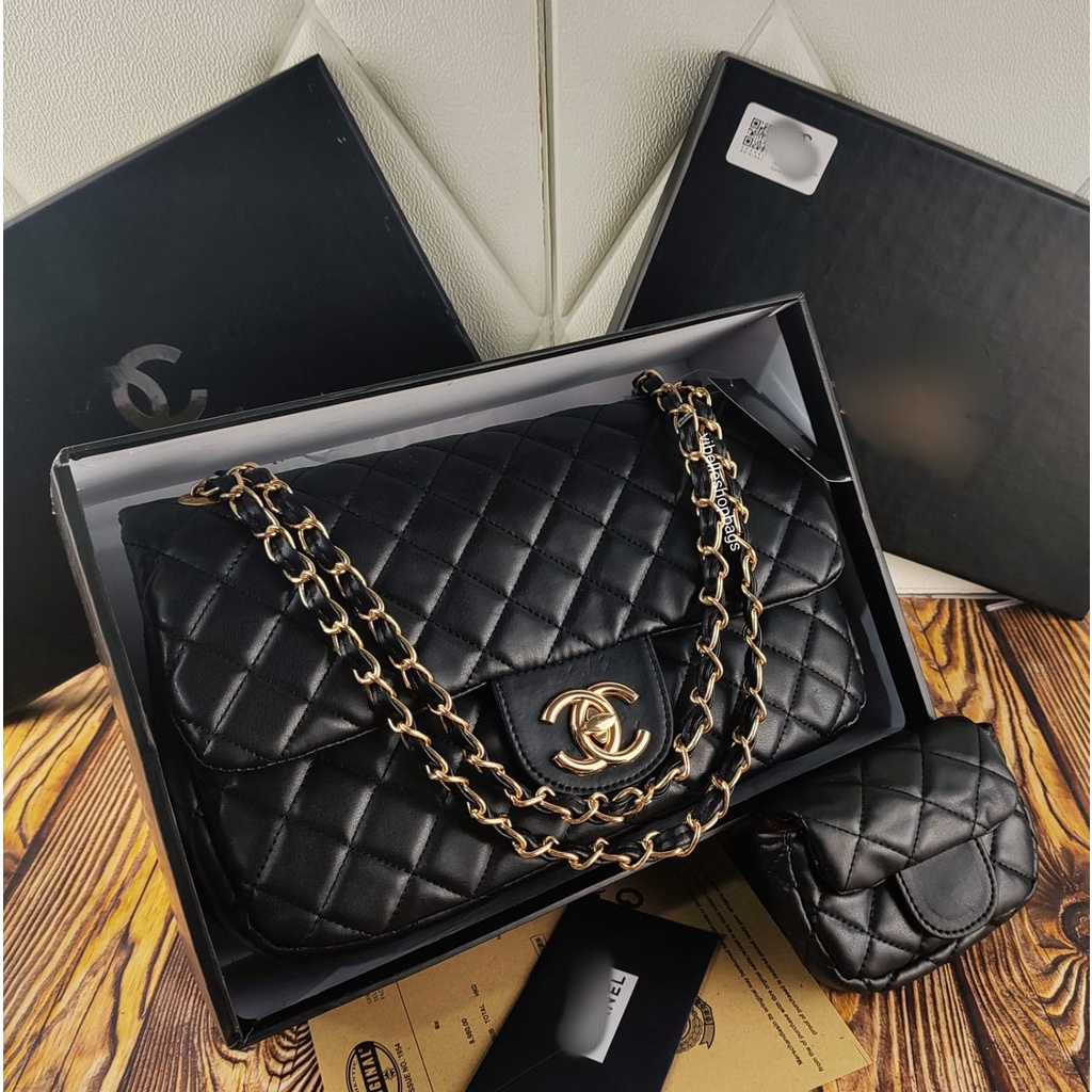 TAS WANITA MAXI SLINGBAG TAS BATAM IMPORT WOMEN BAGS - TAS CH. MAXI FREE PAPERBAG ASESORIS GOLD IMPORT CLASSIC PREMIUM FREE BOX - TAS IMPORT MAXY CLASSIC FREE BOX &amp; PAPERBAG KOMPLIT BRANDED PREMIUM ACC.GOLD BATAM HANDBAG MIRROR VIBELLESHOPBAGS 0901